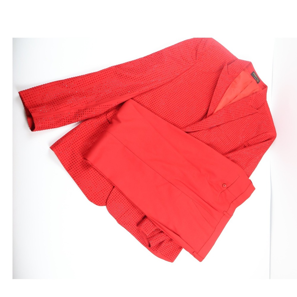 Red Rhinestone 2-Piece Ferrucci Suit Set ST-30 46 Jacket 40 Pants NWT